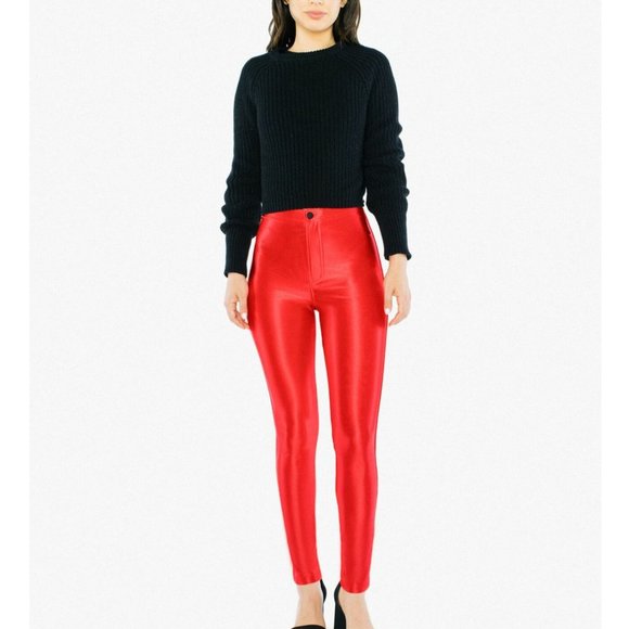 American Apparel Pants - American Apparel Red Metallic High Waist Skinny Disco Pants Size Large